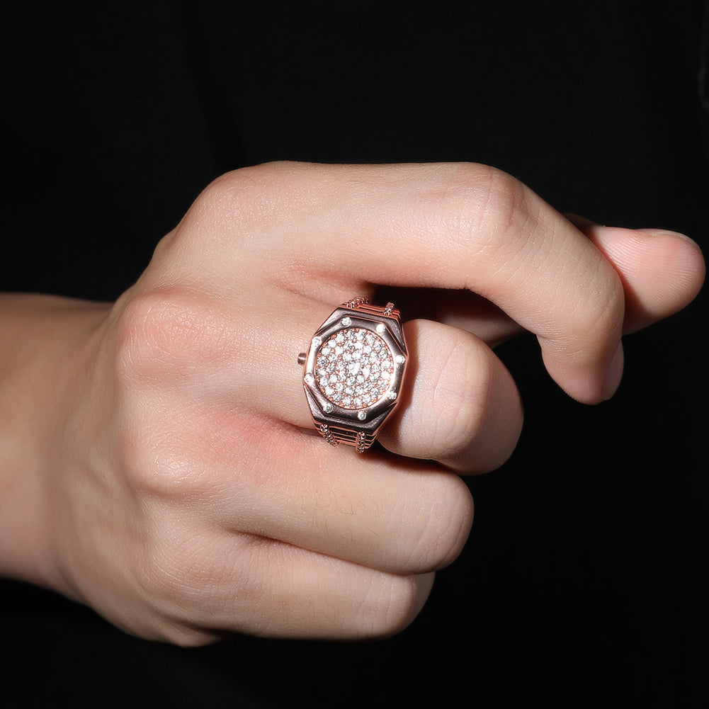 9008 |J| Rose Gold-Plated Brass Iced Out CZ Watch Bezel Ring