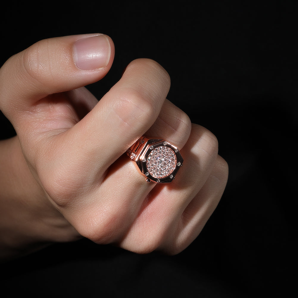 9008 |J| Rose Gold-Plated Brass Iced Out CZ Watch Bezel Ring