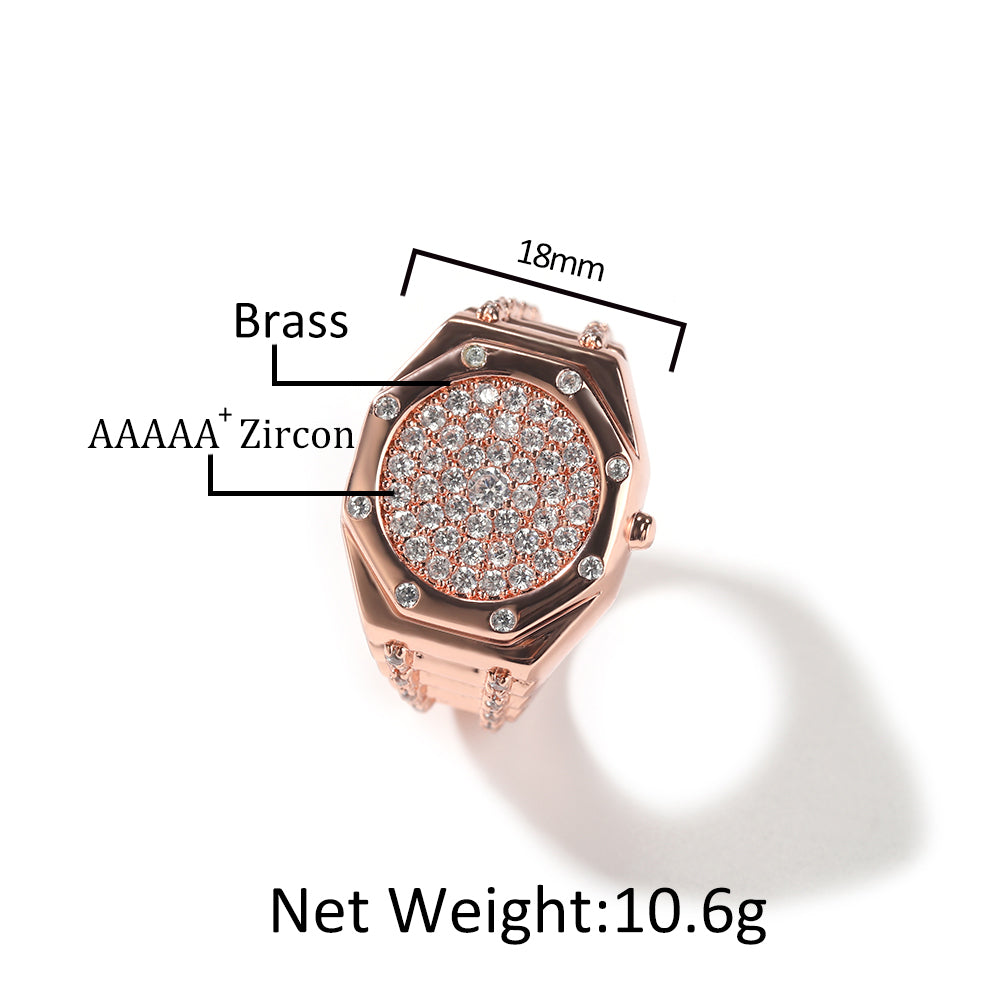 9008 |J| Rose Gold-Plated Brass Iced Out CZ Watch Bezel Ring