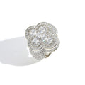 9012 |J| Brass Iced Out CZ Clover Cross Statement Ring | Silver-Tone