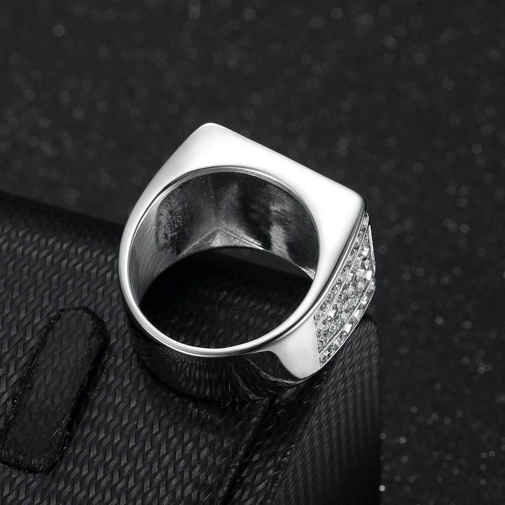 9014 |J| Silver-Plated Stainless Steel Iced Square Signet Ring