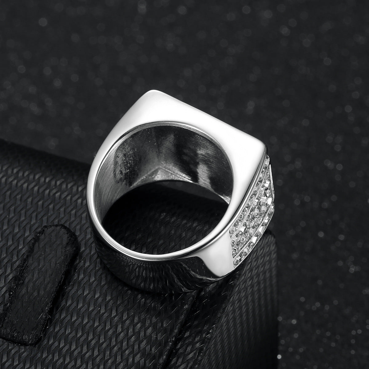 9014 |J| Silver-Plated Stainless Steel Iced Square Signet Ring