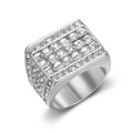 9014 |J| Silver-Plated Stainless Steel Iced Square Signet Ring