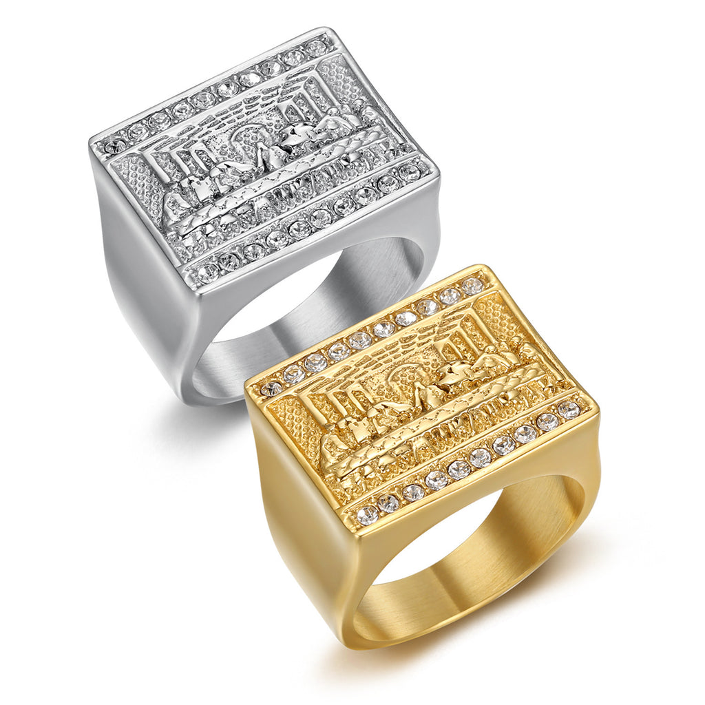 9016 |J| Silver-Plated Stainless Steel Iced The Last Supper Signet Ring