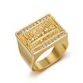 9015 |J| Gold-Plated Stainless Steel Iced The Last Supper Signet Ring