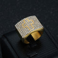 9017 |J| Gold-Plated Stainless Steel Iced Rectangular Cross Ring