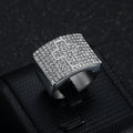 9018 |J| Silver-Plated Stainless Steel Iced Rectangular Cross Ring