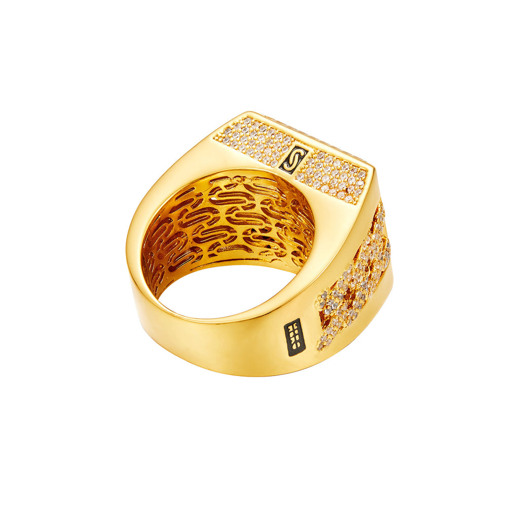 9019 |J| 18K Gold-Plated Stainless Steel Iced CZ Cuban Link Signet Ring