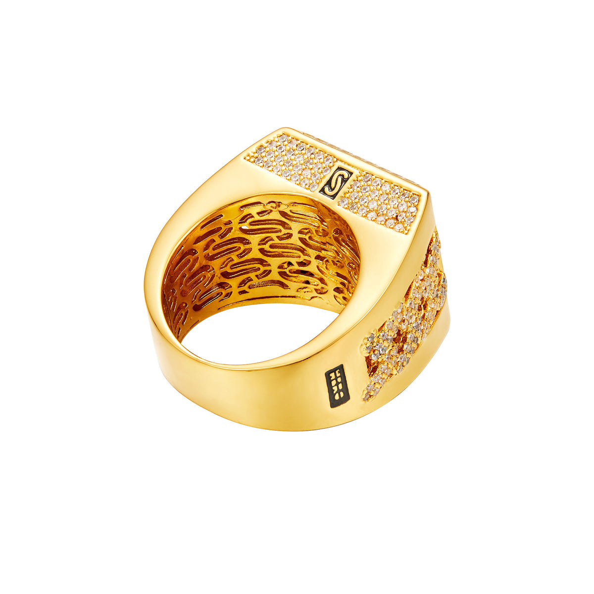 9019 |J| 18K Gold-Plated Stainless Steel Iced CZ Cuban Link Signet Ring