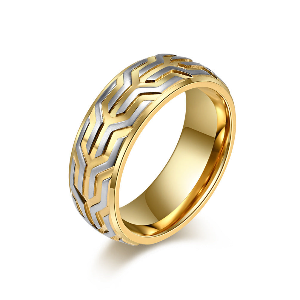 9020 |J| Gold-Plated Stainless Steel Tire Tread Band Ring