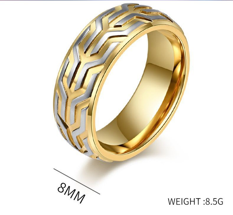 9020 |J| Gold-Plated Stainless Steel Tire Tread Band Ring