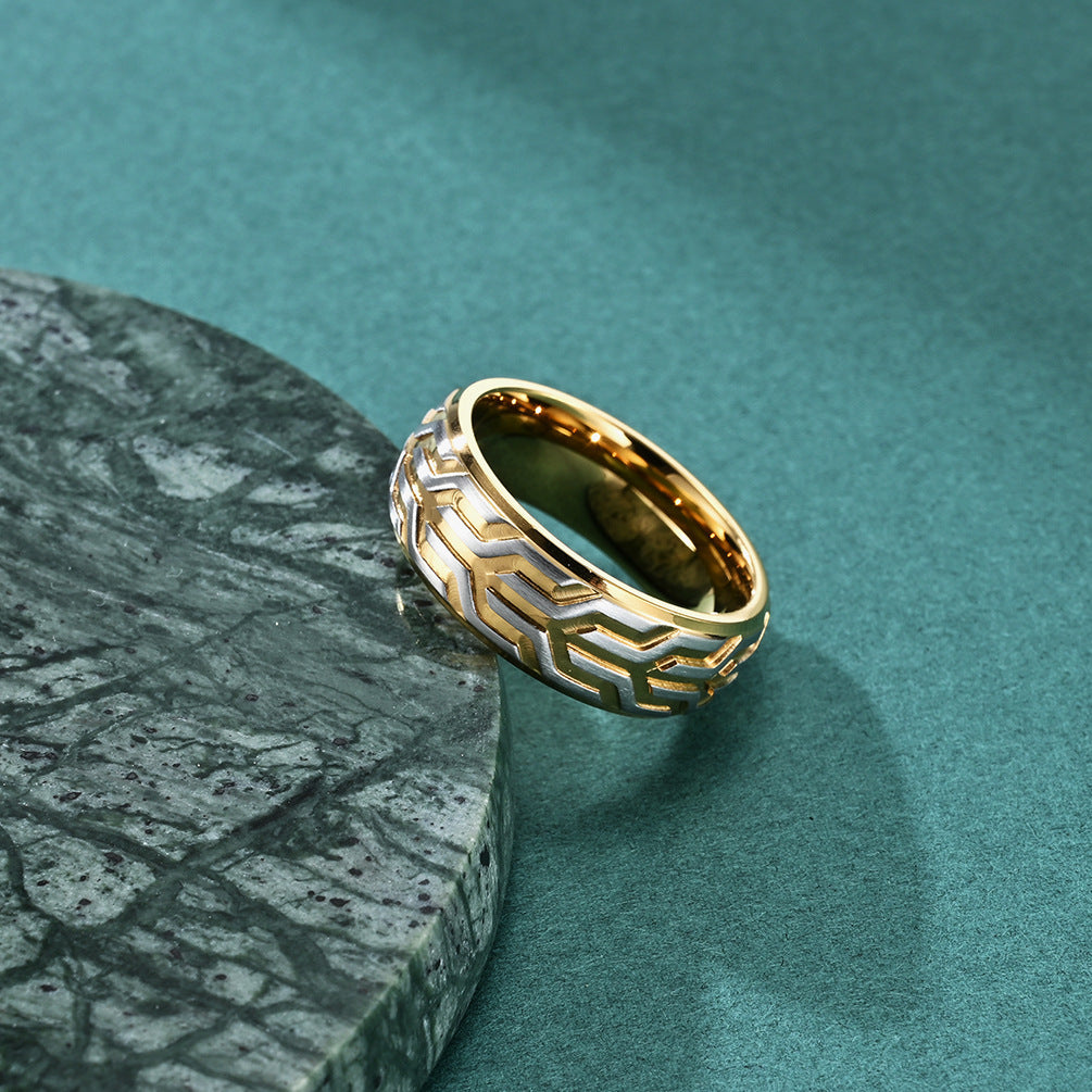 9020 |J| Gold-Plated Stainless Steel Tire Tread Band Ring