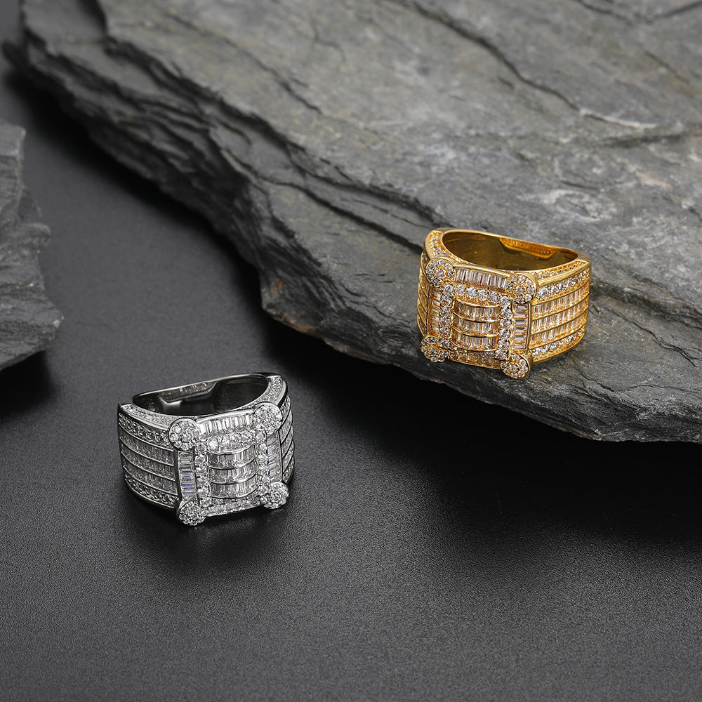 9022 |J| Silver-Plated Brass Iced Out CZ Baguette Square Ring