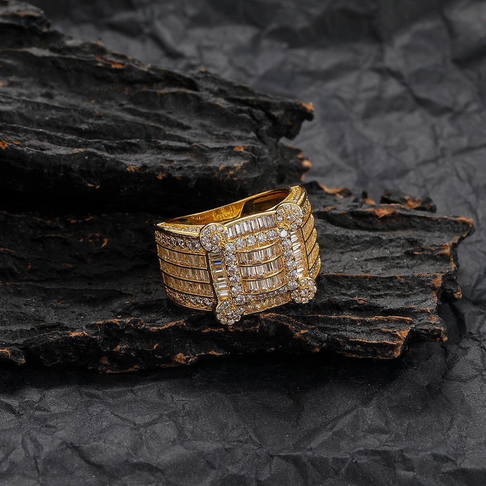 9021 |J| Gold-Plated Brass Iced Out CZ Baguette Square Ring