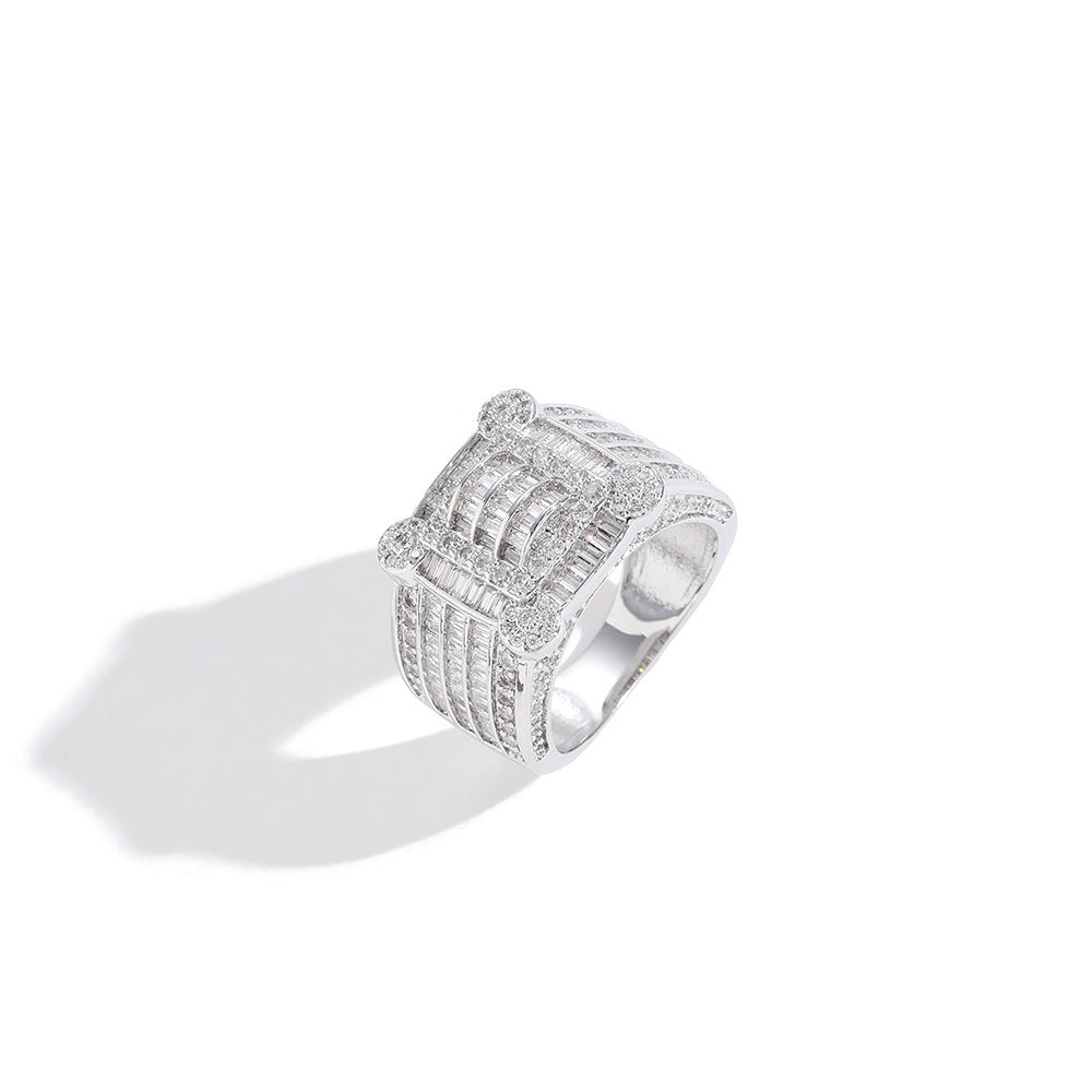9022 |J| Silver-Plated Brass Iced Out CZ Baguette Square Ring