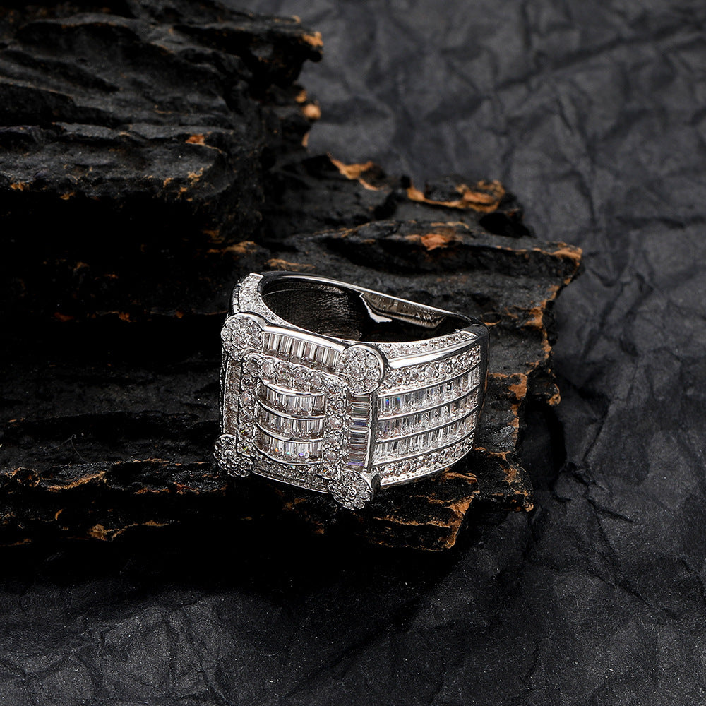9022 |J| Silver-Plated Brass Iced Out CZ Baguette Square Ring