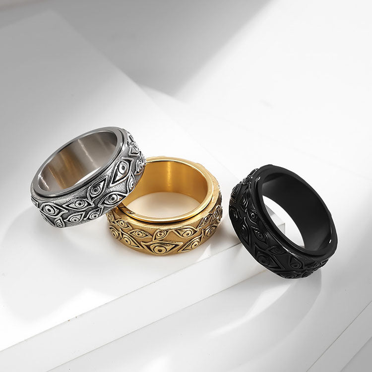 9024 |J| Silver-Plated Stainless Steel All-Seeing Eye Spinner Band Ring