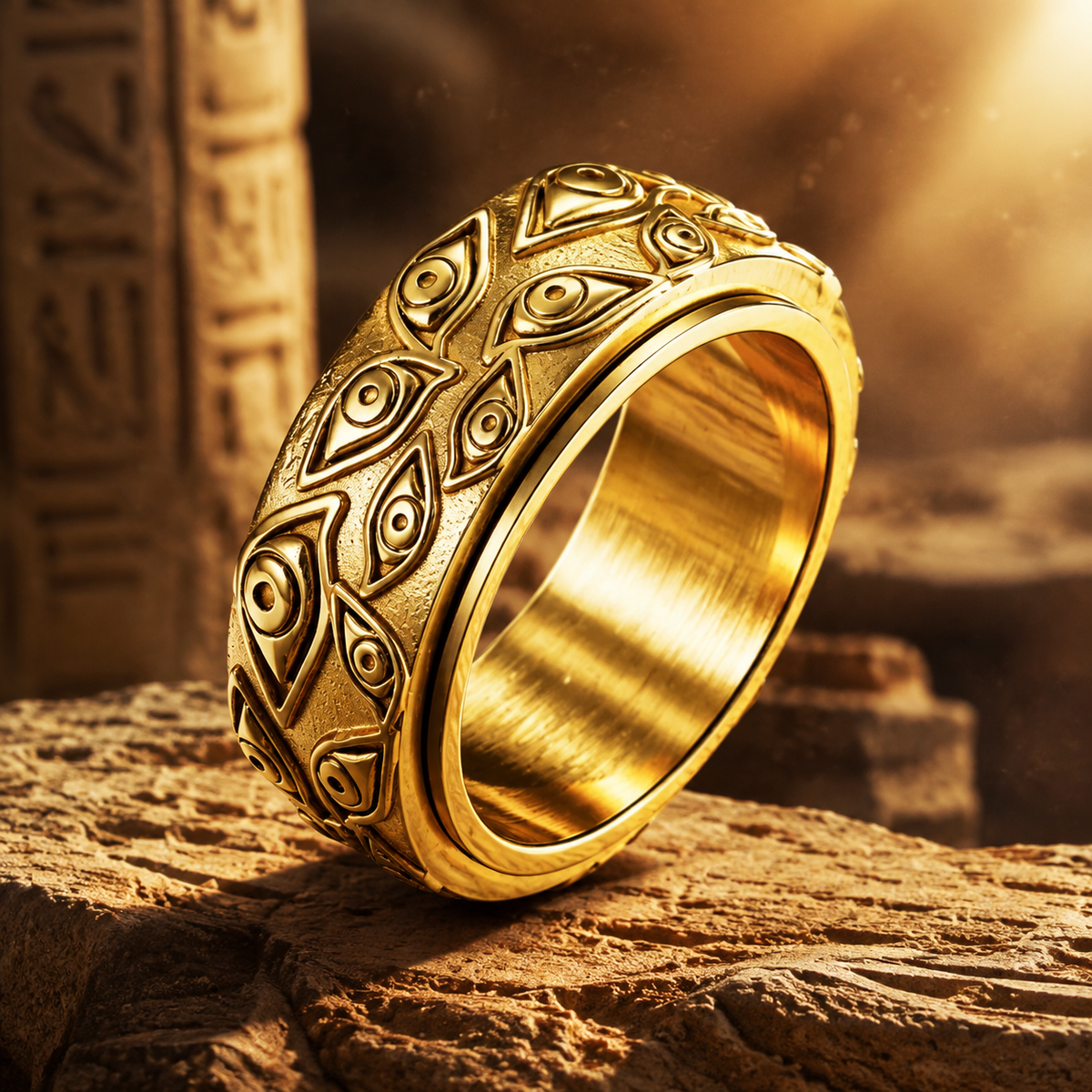 9023 |J| Gold-Plated Stainless Steel All-Seeing Eye Spinner Band Ring