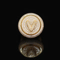 9025 |J| 18K Gold-Plated Brass Iced Out 5A CZ Letter V Victory Spinner Ring