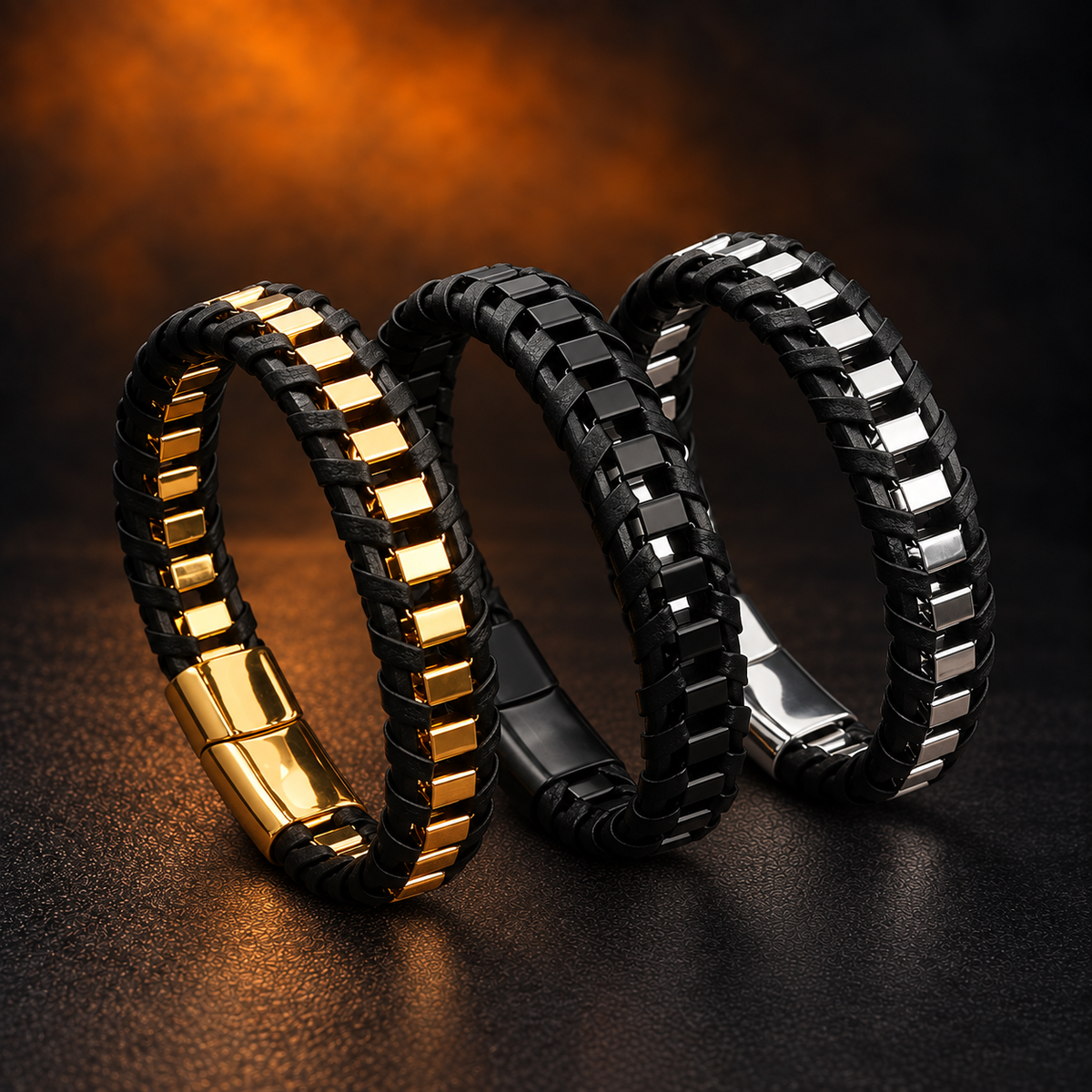 2000 |A| Stainless Steel & Braided Leather Bracelet