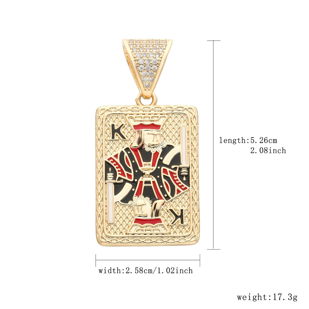 1143 |O| Brass Iced Out King Playing Card Pendant | Gold-Plated