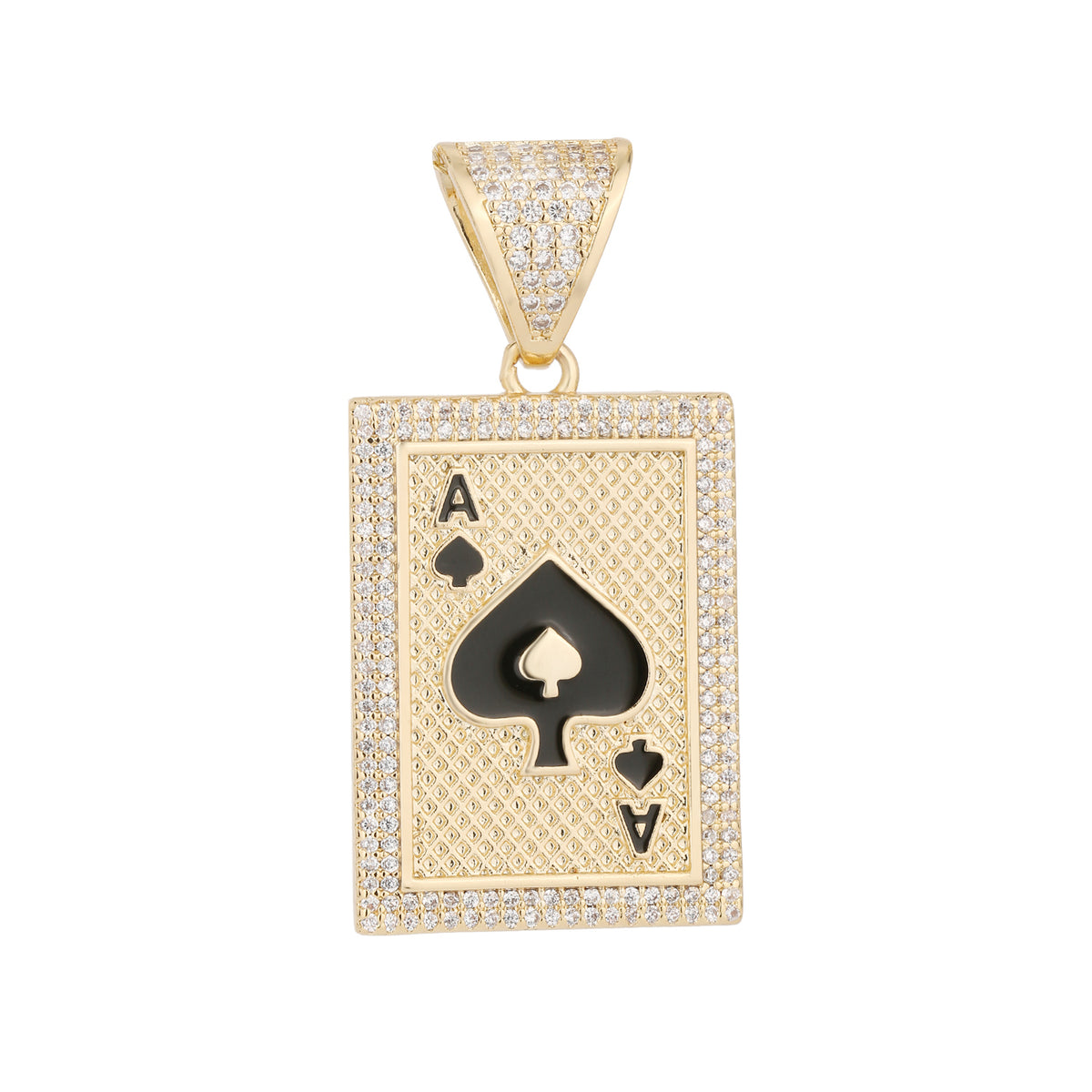 1140 |O| Brass Iced Out Ace of Spades Card Pendant | Gold-Plated