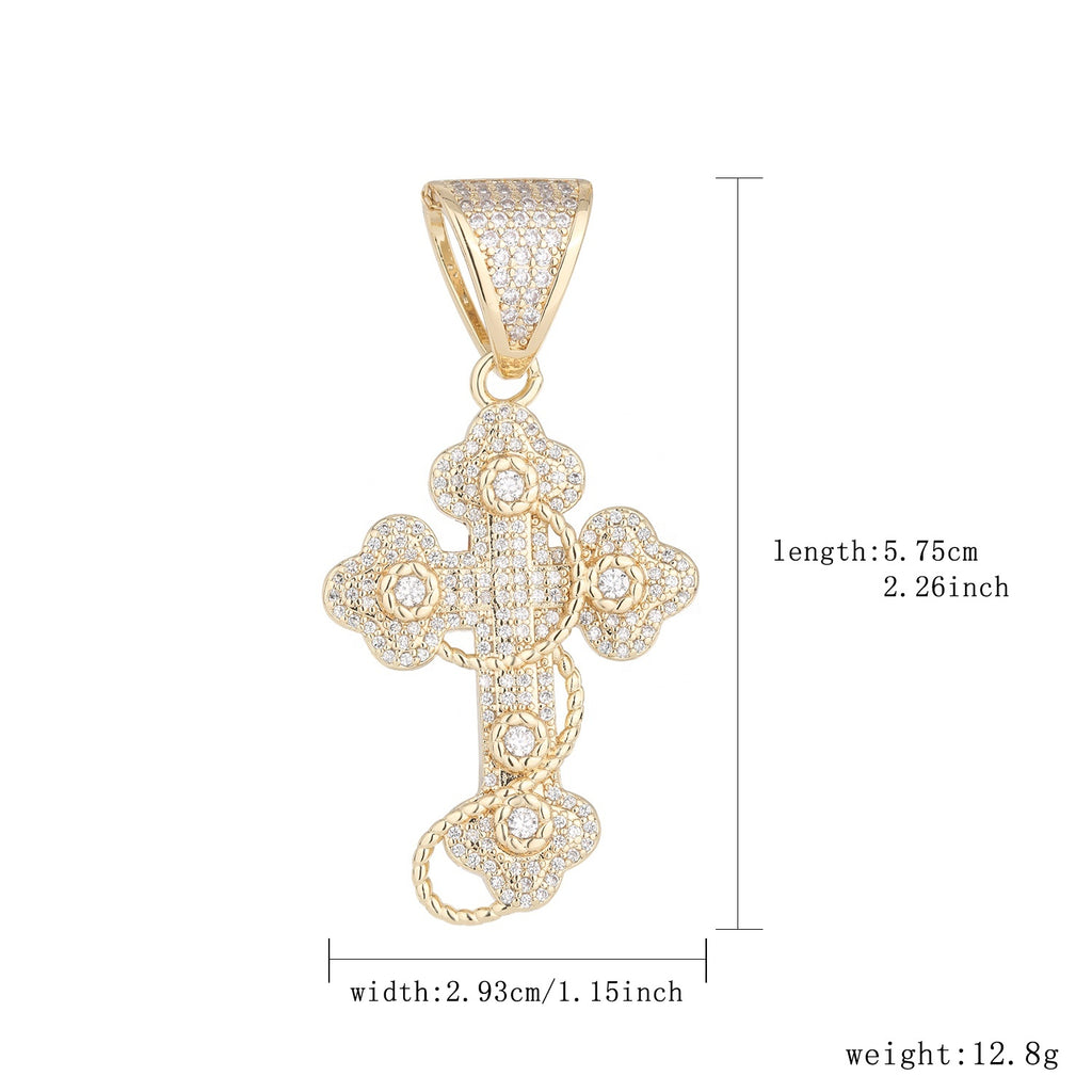 1148 |O| Brass Iced Out Clear CZ Thorn Cross Pendant | Gold-Plated