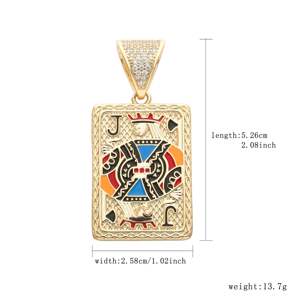 1144 |O| Brass Iced Out Jack Playing Card Pendant | Gold-Plated