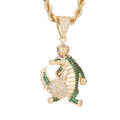 1145 |O| Brass Iced Out Crown Alligator Money Bag Pendant | Gold-Plated