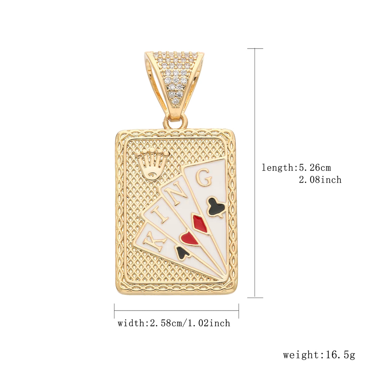 1142 |O| Brass Iced Out 4 Cards KING Cards Pendant | Gold-Plated