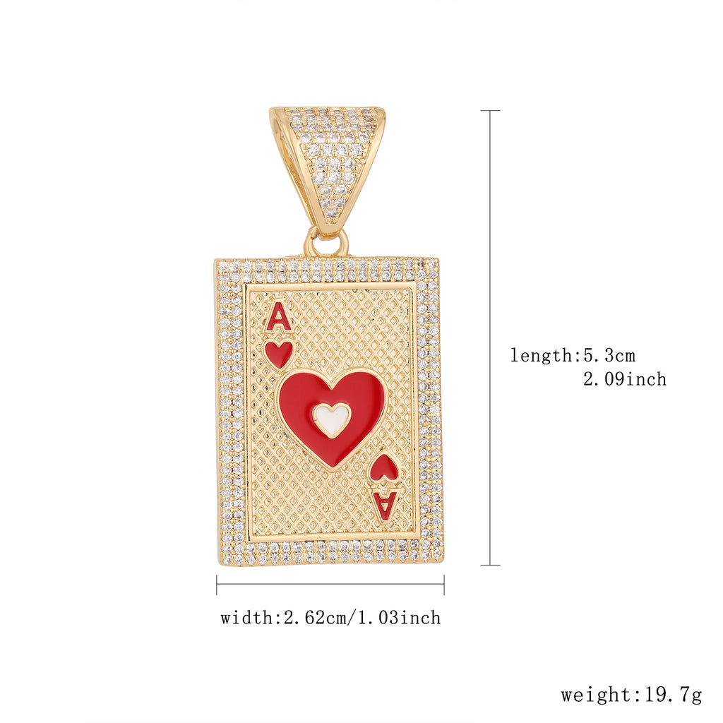 1141 |O| Brass Iced Out Ace of Hearts Card Pendant | Gold-Plated