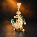 1145 |O| Brass Iced Out Crown Alligator Money Bag Pendant | Gold-Plated