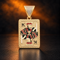 1143 |O| Brass Iced Out King Playing Card Pendant | Gold-Plated