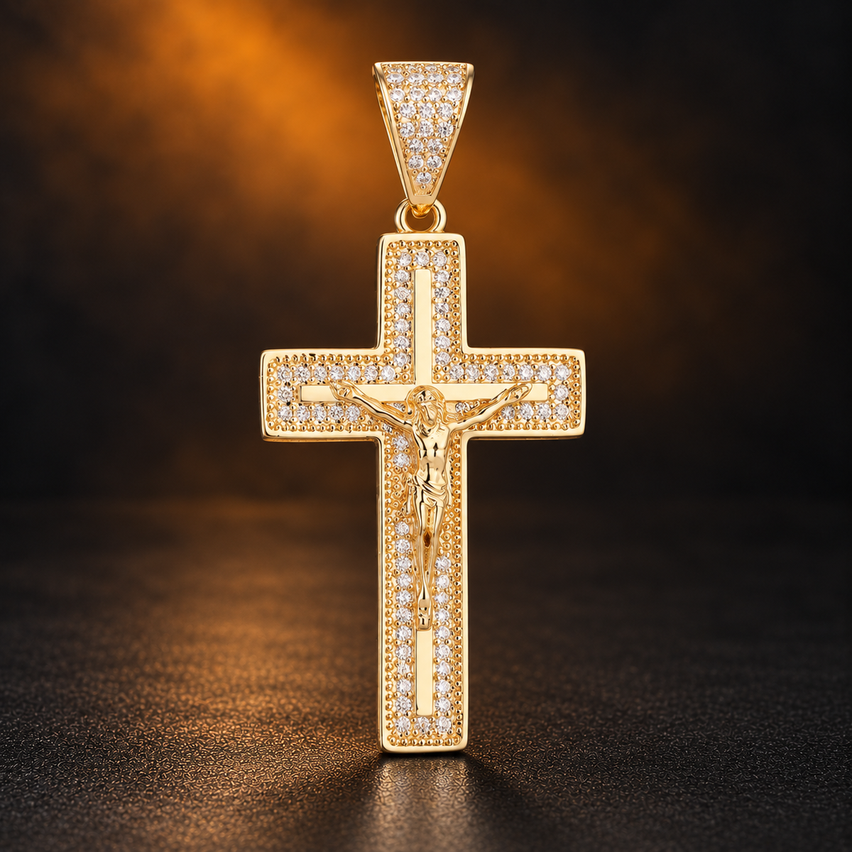 1146 |O| Brass Iced Out Jesus Crucifix Cross Pendant | Gold-Plated