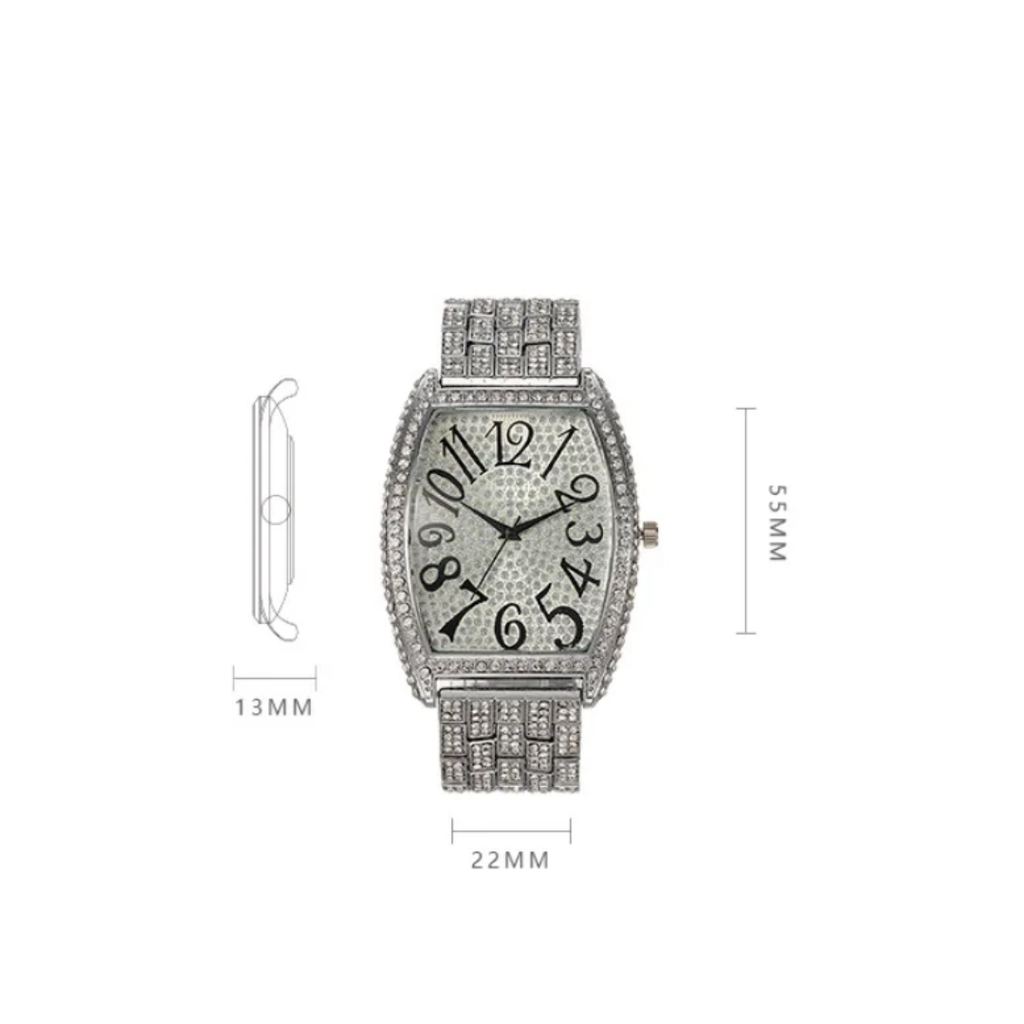 1123 Silver-Color Alloy Iced Out Quartz Watch