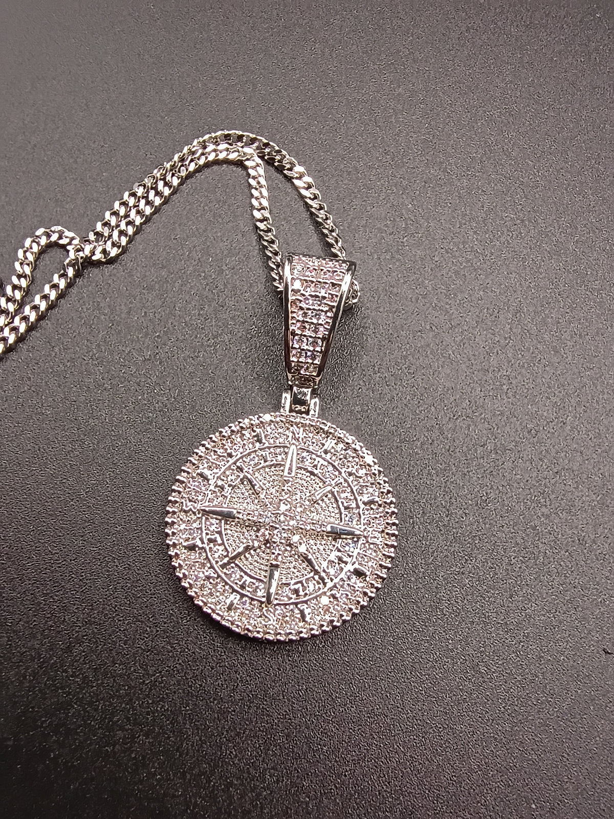 1056 Compass CZ Pendant – Silver-Plated Brass