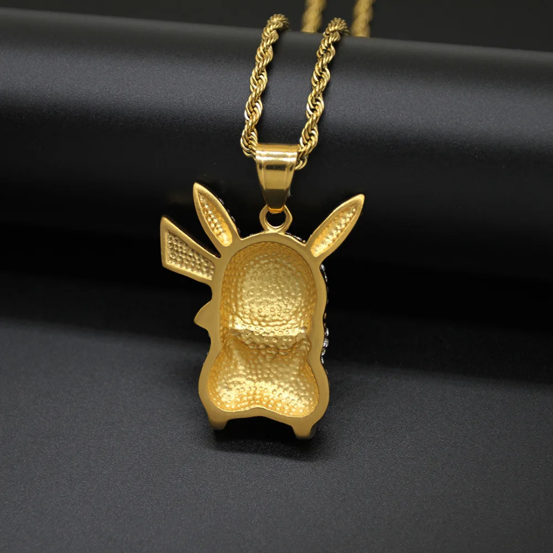 1030 Gold-Plated 316 Stainless Steel Iced Out Electric Mouse Cartoon Character Pendant