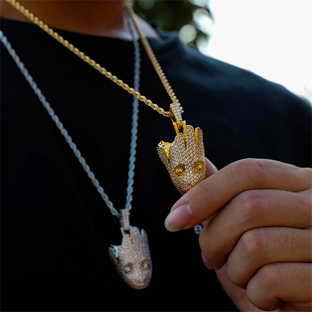 1043 Iced Monster CZ Pendant – Gold-Plated Brass