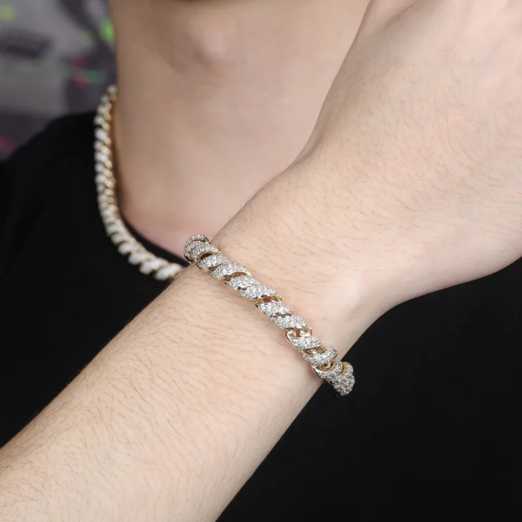 2015 |H| Brass 3A+CZ Twist Chain Bracelet | Gold-Plated or Silver-Plated