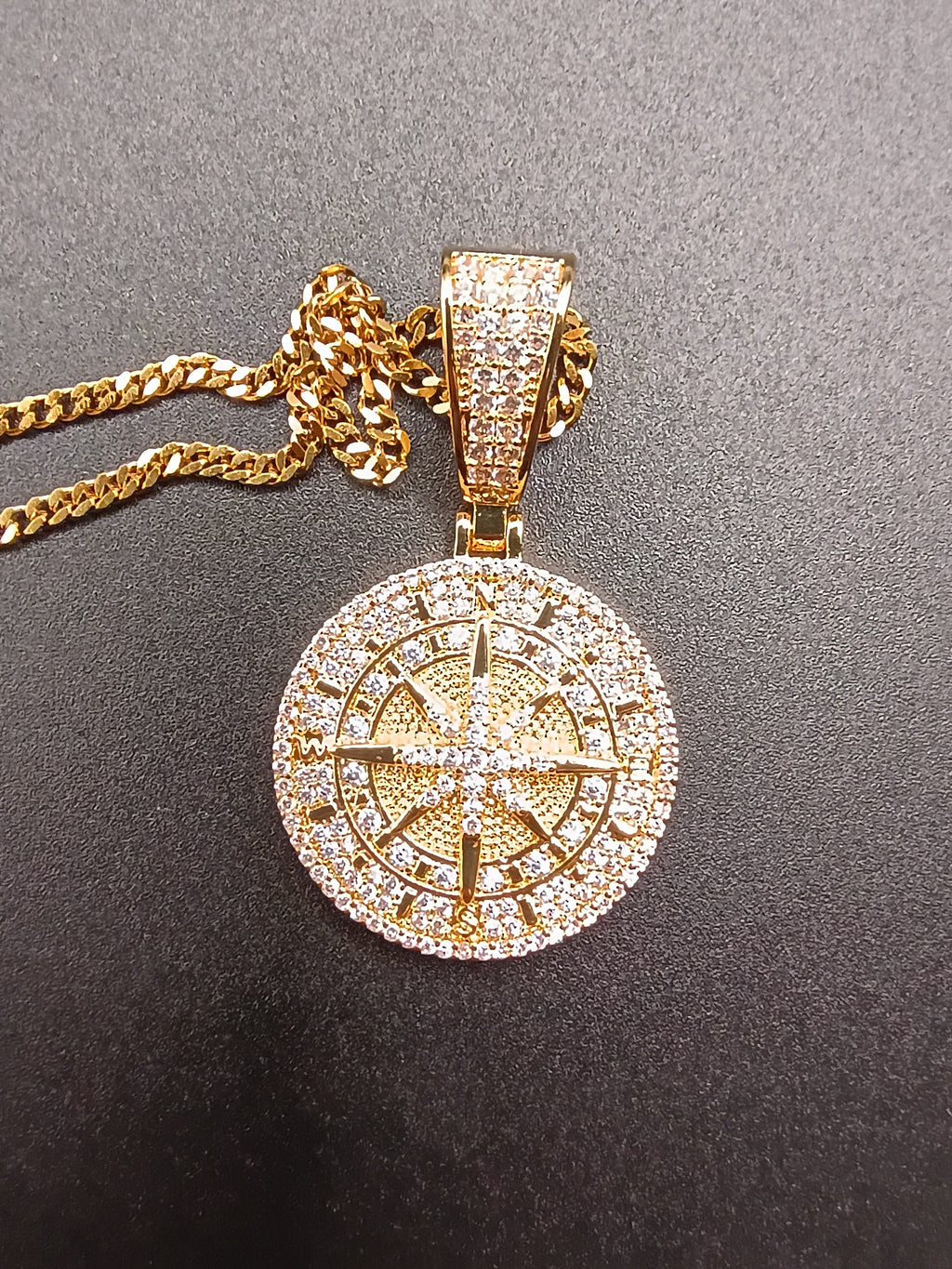 1057 Compass CZ Pendant – Gold-Plated Brass