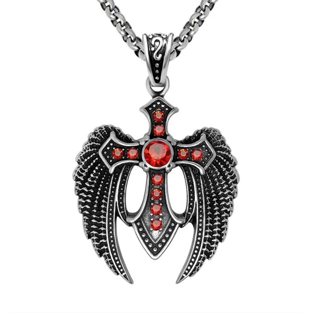 1064 Angel Wings Cross Rhinestone Pendant – Stainless Steel