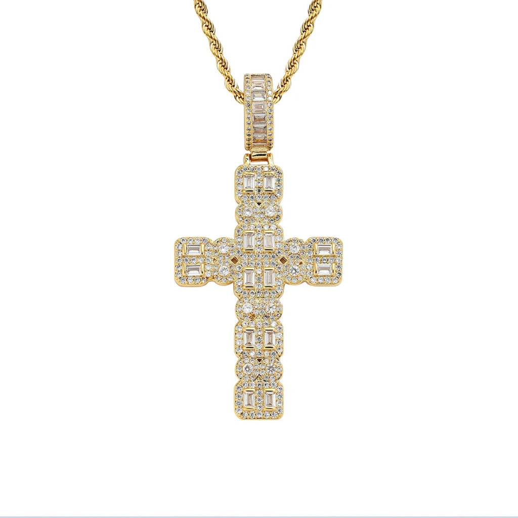 1097 Gold-Plated CZ Cross Pendant, Unisex