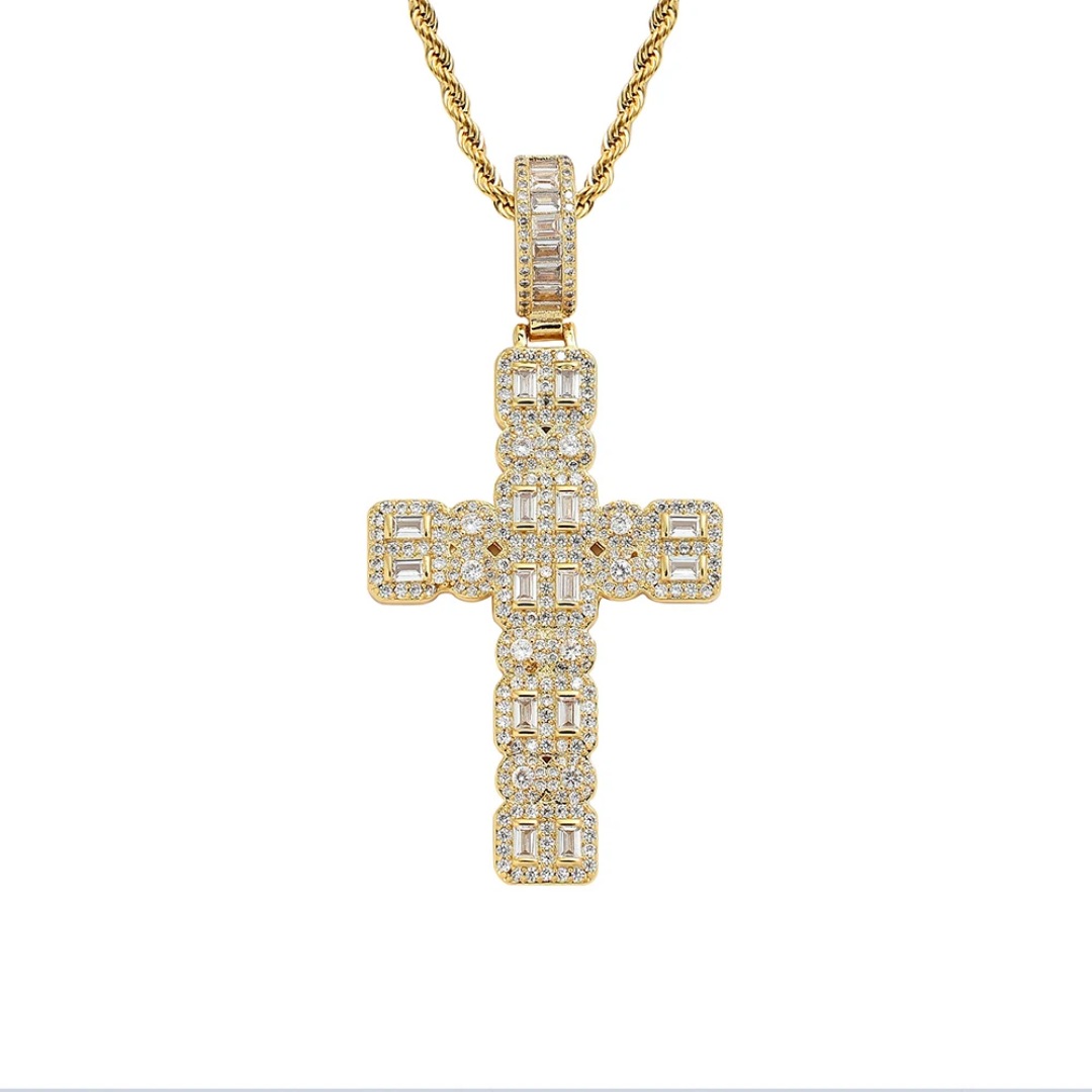 1097 Gold-Plated CZ Cross Pendant, Unisex