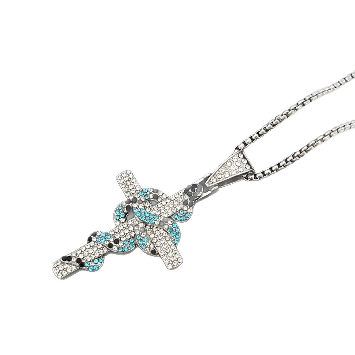 1026 Blue Iced Snake Cross Pendant – Silver Plated Stainless Steel