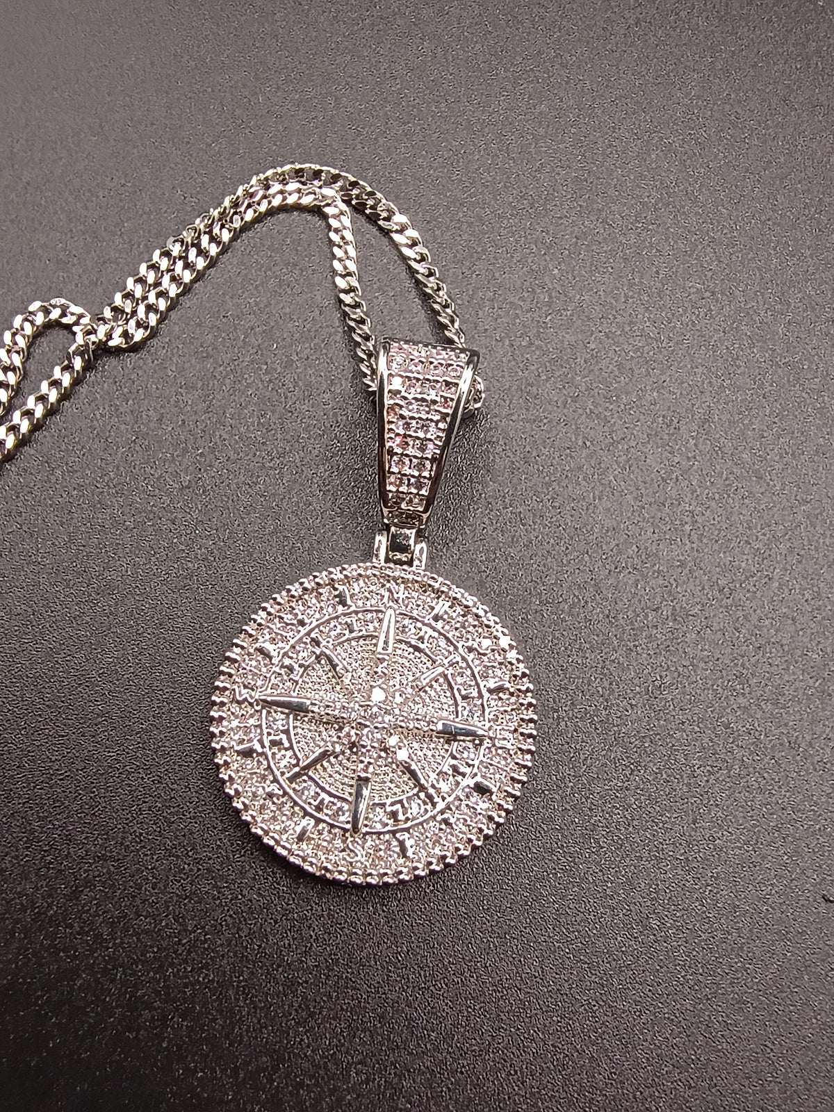 1056 Compass CZ Pendant – Silver-Plated Brass