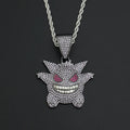 1093 Iced Grinning Monster Pendant – Purple Alloy, Rhinestones
