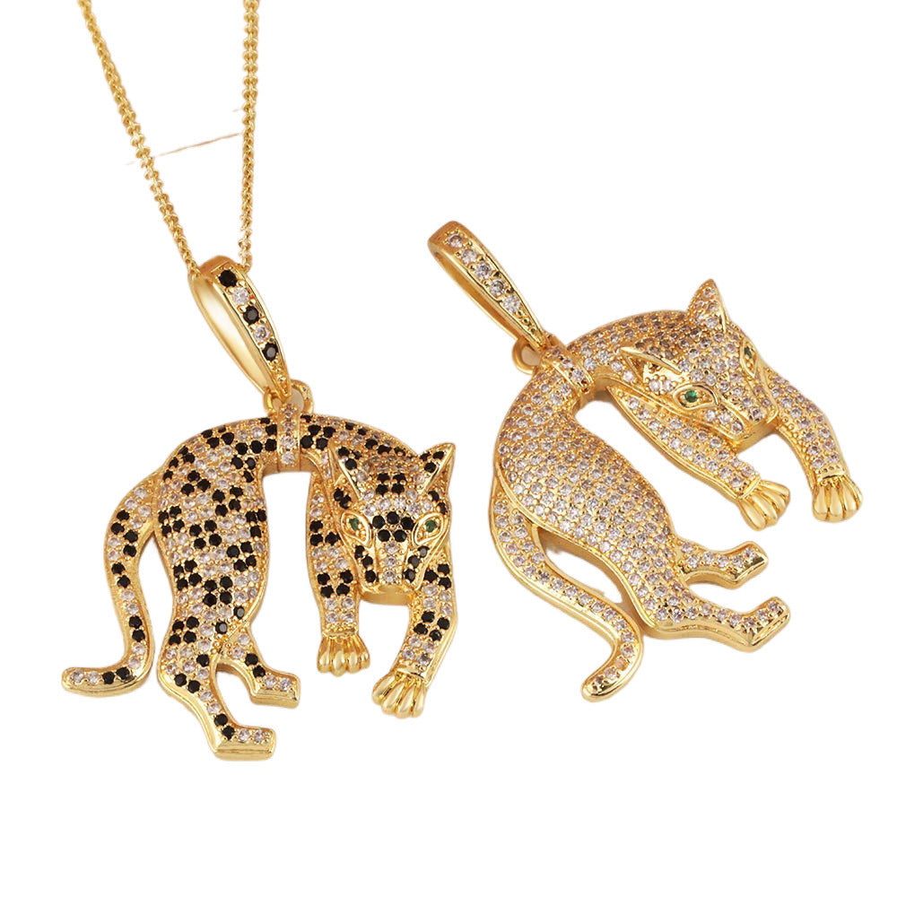 1098 Gold-Plated Leopard CZ Pendant – Brass, Unisex
