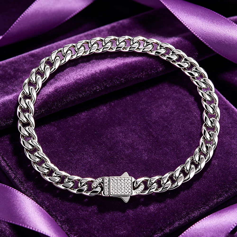 2006 |H| 316 Stainless Steel Cuban Chain Bracelet with Clear CZ Stones