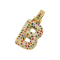 1150 |O| Copper Iced Out Multicolor CZ Bubble Initial Letter B Pendant | 18K Gold-Plated