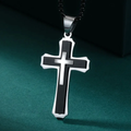 1115 Black & Silver Stainless Steel Three-Layer Cross Pendant